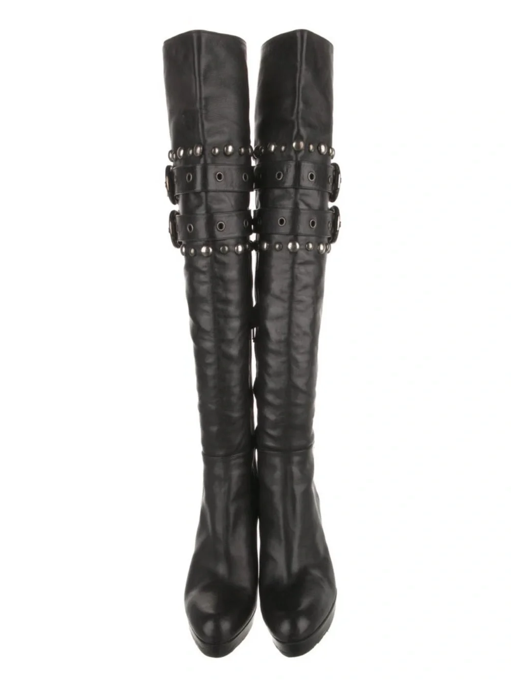 STUART WEITZMAN Y2K Black Studded Knee-High Buckle Boots - Women’s 6.5